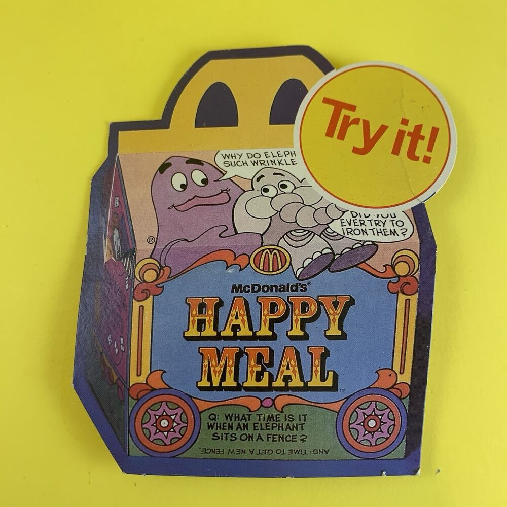 VINTAGE 1979 McDonald’s GRIMACE HAPPY MEAL MCDONALDS ADVERTISING CREW PAPER PIN